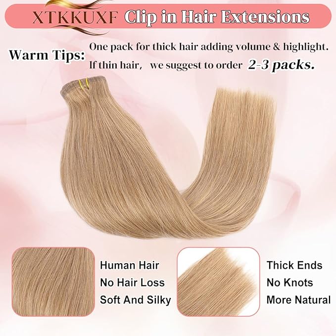 Seamless Clip in Hair Extensions Real Human Hair For Women 125g 20 Inch Light Blonde Invisible PU Skin Weft Remy Human Hair Extensions clip ins 7Pcs 18 Clips