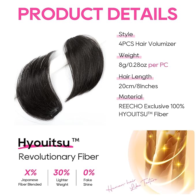 REECHO Clip in Hair Volumizer, Short Thick Clip in Hairpieces Adding Extra Hair Volume Extensions for Women with Thin Fine (Black Brown, 8 Inch(Pack of 4))