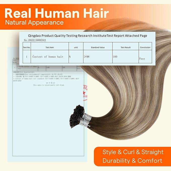 Full Shine U Tip Hair Extensions Human Hair Color 3 Medium Brown Ombre to 8 Ash Brown and 22 Honey Blonde 16 Inch 50 Grams K Tip Hair Extensions ReaL Human Hair for Women add Volume