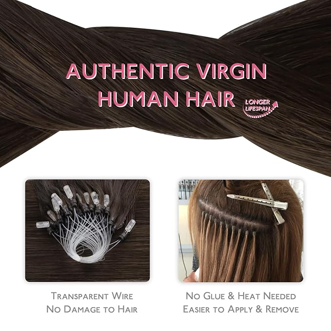 WENNALIFE Microlink Hair Extensions Human Hair, 50g 50s 20 Inch Light Dark Brown Remy Hair Microbead Micro Link Microloop Microring Invisible Straight Natural Fusion Installation
