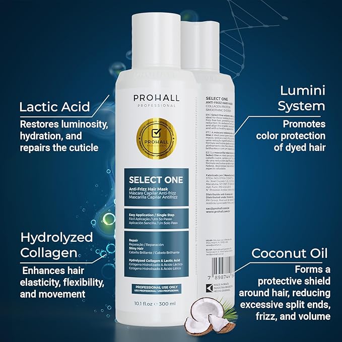 Brazilian Keratin Treatment Blowout Complex-PROHALL SELECT ONE 10.1oz/300ml-Formaldehyde Free Keratin Hair Treatment -Queratina Brasileña Keratina Para Alisar el Pelo Sin Formol