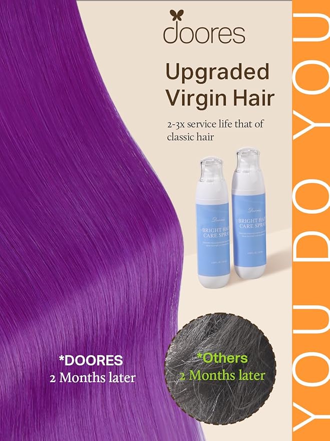DOORES Human Hair Extensions Tape in, Purple 14 Inch 25g 10pcs, Tape in Hair Extensions Natural Hair Straight Skin Weft Remy Hair Extensions