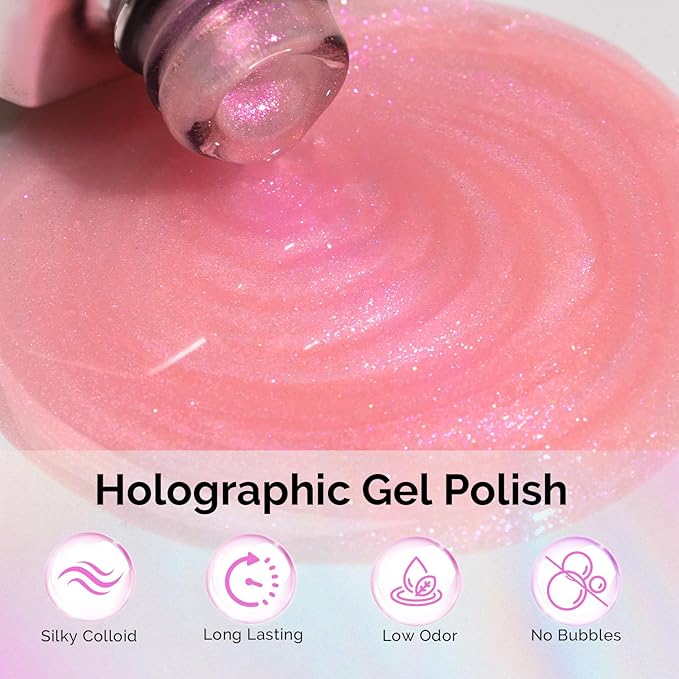 MelodySusie Jelly Pink Aurora Shimmer Gel Nail Polish, Sparkle 0.5 Fl Oz Soak Off UV LED Red Glitter Gel Polish Gift for Women Nail Art Manicure Salon DIY Nail Design Decoration at Home-G2609