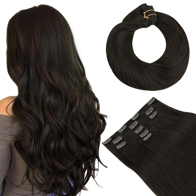 HOTBANANA Clip in Hair Extensions Real Human Hair, 5Pcs 80g 22 Inch Dark Brown Straight Remy Clip in Extensions