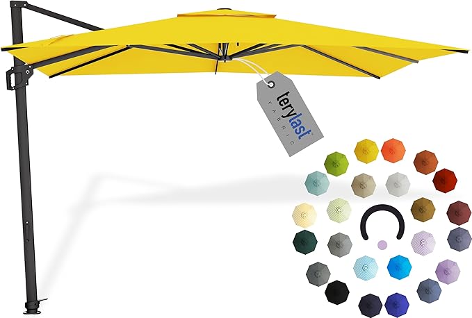 Midtown Umbrellas 9 x 9 Ft Outdoor Cantilever Patio Umbrella w/Terylast Sunflower Yellow Fabric - 360° Offset Patio Umbrella, Deck Patio Umbrella, Backyard Umbrella & Garden Umbrella - Black Frame