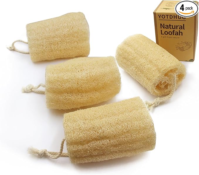 Natural Loofah Sponge Exfoliating Body Scrubber(6" Economical 4Pack),Organic Luffa for Women and Men in Shower