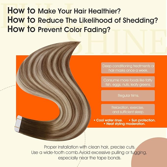 Full Shine Brown Tape in Hair Extensions Human Hair Color 3 Dark Brown Ombre 8 Ash Brown And 22 Blonde Tape in Extensions 18Inch 100G Remy Seamless Skin Weft 40Pcs Brazilian Straight