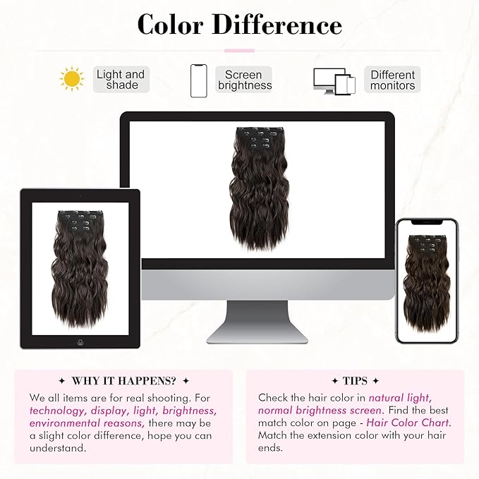 REECHO Hair Extensions, 4PCS Clip in Hair Extensions 24" Thick Long Beach Waves Black Brown hair extensions HE003 Invisible Lace Weft Natural Soft Synthetic Hairpieces for Women – Black Brown