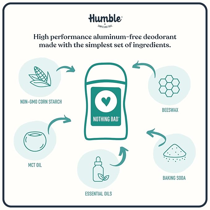 HUMBLE BRANDS Original Formula Aluminum-free Deodorant. Long Lasting Odor Control with Baking Soda and Essential Oils, Moroccan Rose, 2.5 oz, 3 Pack