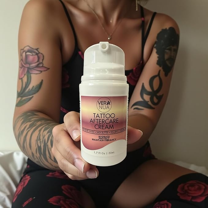 Tattoo Aftercare Cream for Women – With Rose Water, Shea Butter, Vitamin E & Jojoba Oil – Soothes, Protects and Brightens Healed Ink, Non-Greasy Moisturizer, Citrus Floral Scent (50ml)