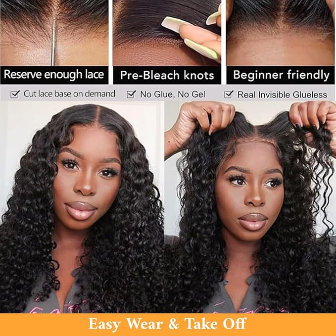 Julia Hair Water Wave Wear and Go Glueless Wig Pre Cut Lace Front Wigs Human Hair Pre Plucked for Beginners Wet and Wavy HD Swiss Lace Closure Wigs 12A Brazilian Hair Natural Color 16 Inch