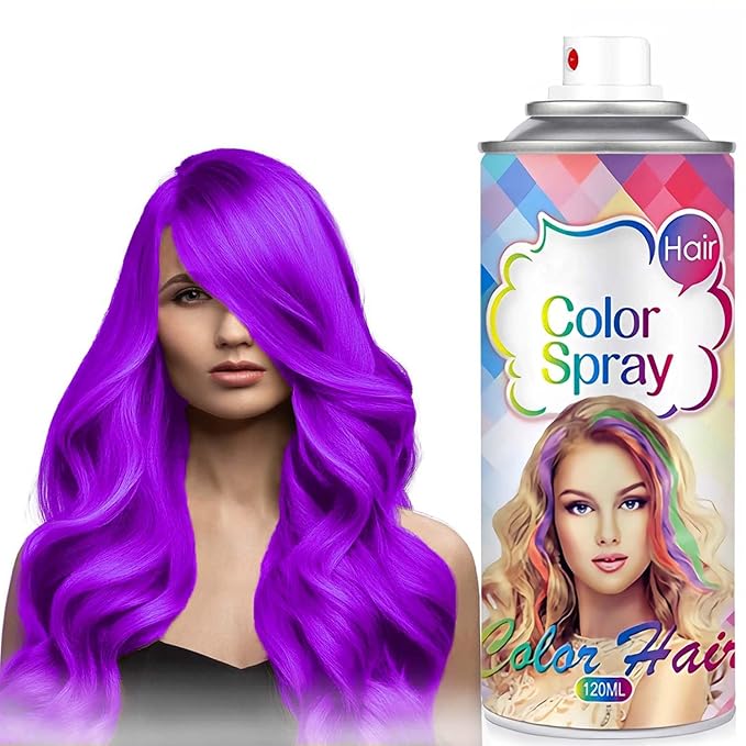 Purple Temporary Hair Color Spray for Women Men Kids, Instant Vivid Temporary Hair Dye, One-Time Use Hair Color Wax Non-Sticky For Cosplay DIY, Christmas Party, Crazy Hair Day (Purple, 120ML)