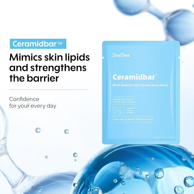 Ceramidbar Face Masks Skincare Set, ZealSea Derm Solution Sheet Mask for Multi-Trigger Sensitivity, Soothing & Calming, Strengthen & Restore Skin, Facial Mask with Cica & Ceramide, 10 Pack