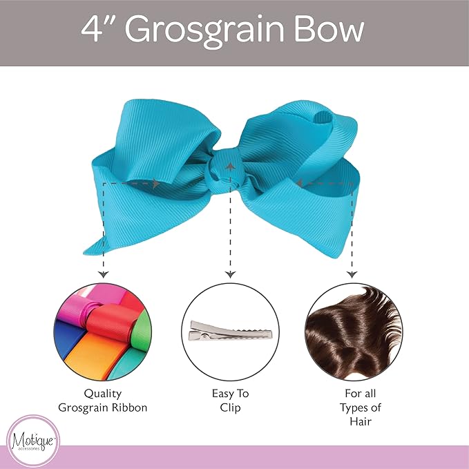 4 Inch Grosgrain Hair Bow for Girls - Blue