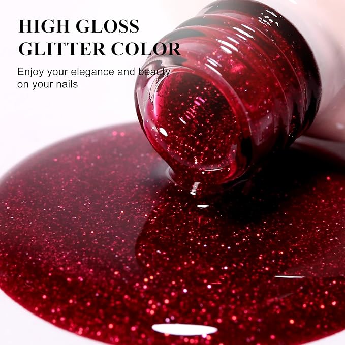 Imtiti Red Glitter Gel Nail Polish Christmas - Sparkle Gel Polish Long Lasting, Holiday Nails for Women, Gel Nail Art Party Nail Polish, Gift for Her(10ml-1931)