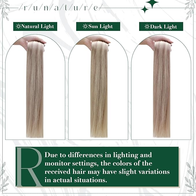 RUNATURE Clip in Hair Extensions Human Hair, Real Hair Extensions Clip Ins, Smooth Soft Remy Hair for Women, Add Hair Volume, Easy to Apply, 14 Inch 50g 3pcs #19P60