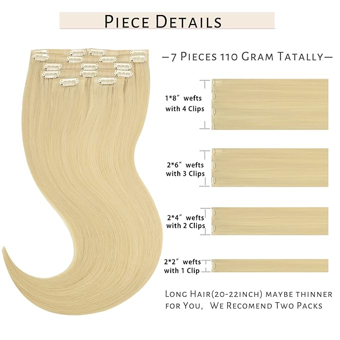 Caliee Clip in Hair Extensions Real Human Hair PU Weft Invisible Seamless Clip in Human Hair Extensions Color 60 Bleach Blonde 7PCS Long Straight Soft Silky Natural Hair Women 14Inch