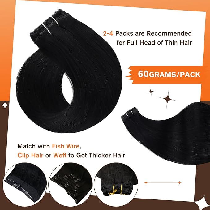 Full Shine Hair Clip in Extensions 18 Inch Black Invisible Clip in Hair Extensions Human Hair Natural Black Real Remy Hair Clip ins for Women 3 PCS 60 Grams