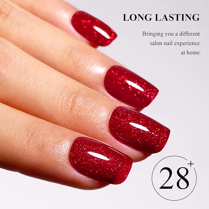 Imtiti Christmas Red Glitter Gel Nail Polish, Hema Free 1Pcs Sparkly Red Soak Off UV/LED Gel Polish for Holiday Nails Art 0.34 Fl Oz