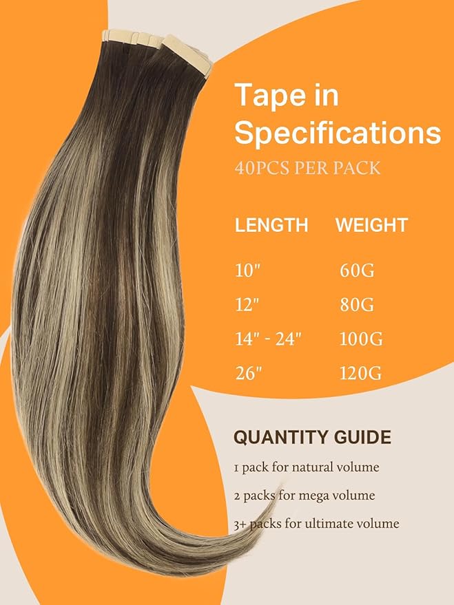DOORES Human Hair Tape in Extensions, Balayage Chocolate Brown to Honey Blonde 16 Inch 40pcs 100g Skin Weft Seamless Tape in Hair
