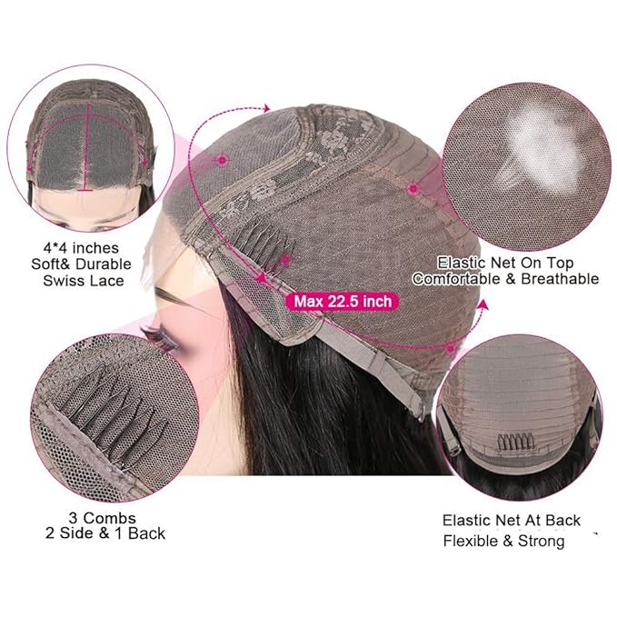 IUPin 26inch Pre Plucked Long Body Wave HD Lace Closure Wigs Human Hair Lace Closure Wig Wear and Go Glueless Wigs for Black Women Unprocessed Brazilian Virgin 4x4 Lace Front Human Hair Wig