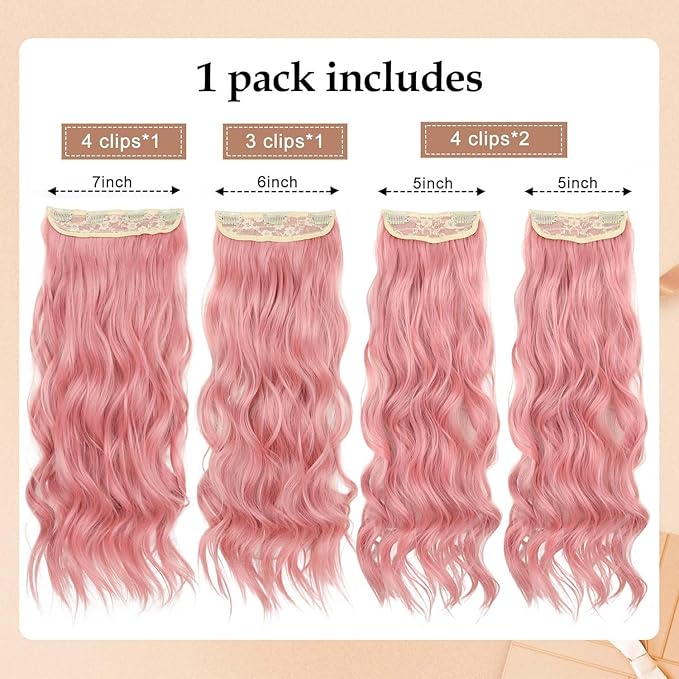 20 Inch Clip in Hair Extensions 4PCS Long Wavy Curly Hair Extensions Thick Hairpieces for Women Synthetic Hair Extension Clip ins Double Weft Hairpieces Full Head for Women (312#, 20INCH)