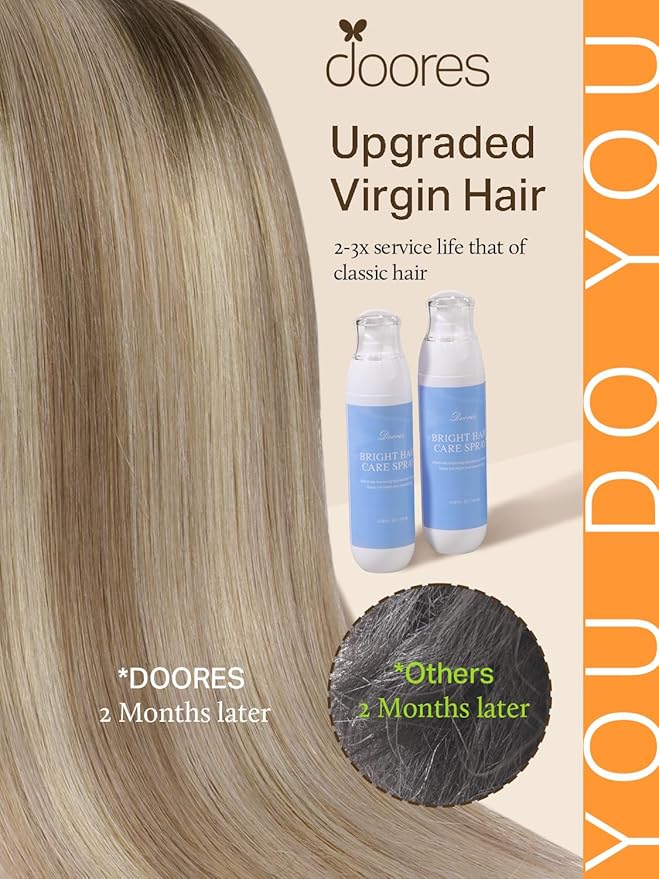 DOORES Hair Extensions Tape in Real Human Remy, Ash Brown to Dirty Blonde Balayage Platinum Blonde 20 Inch 50g 20pcs, Tape in Extensions Human Hair Real Remy Natural Straight Seamless