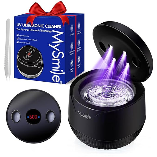 MySmile Dental Ultrasonic Retainer Cleaner Machine- 45kHz UV Denture Cleaner with 200ML Capacity for Aligner, Braces, Mouth Guard, Night Guard, Portable Dental Cleaning Pod with Digital Timer (Black)