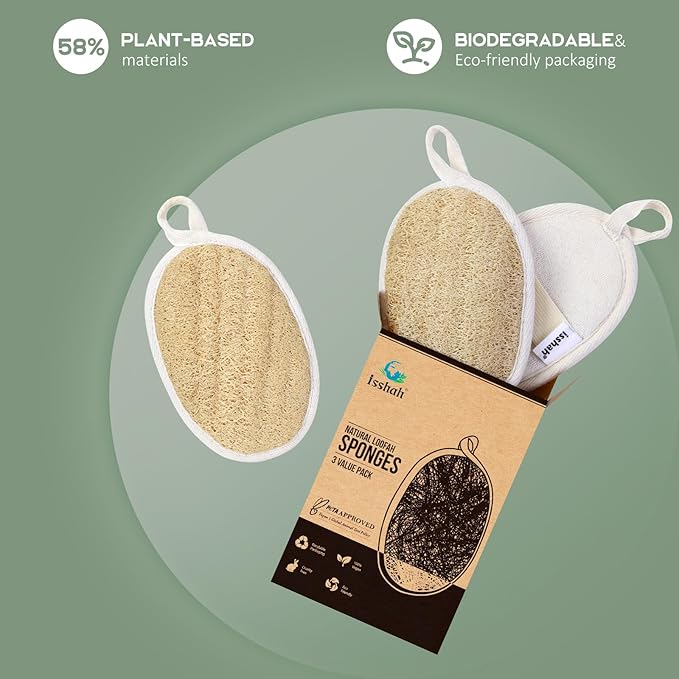 Natural Loofah Sponges, FSC Certified and PETA Approved Shower Loofah Sponge, 3 Pack