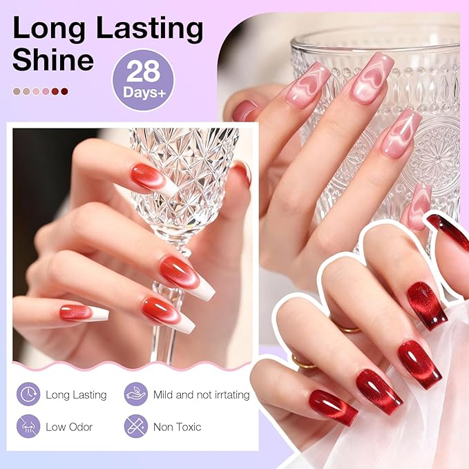Cat Eye Gel Nail Polish Set, 6 Colors 12ML Fall Winter Glitter Magnetic Nail Polish Gel with Magnet, Soak Off UV LED for Home Salon Manicure Gift for Women