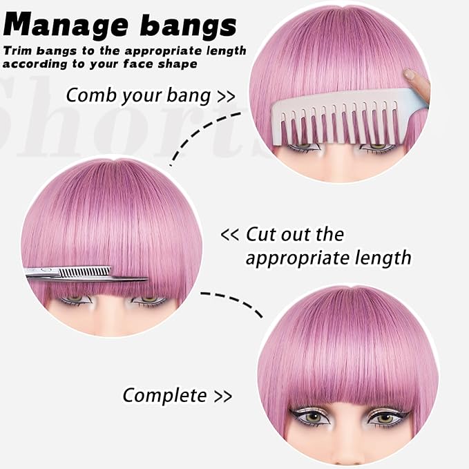 MAYSA Pink Bob Wig with Bangs Short Straight Bob Wig Womens Wigs 12in Cosplay Colorful Party Wigs # Purple Pink