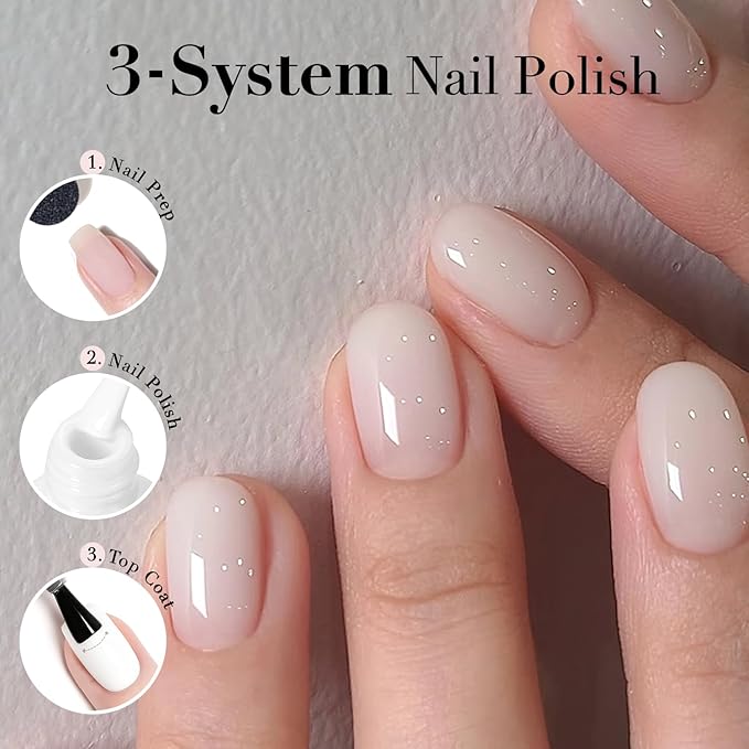 AZUREBEAUTY Milky White Translucent Nail Polish – Quick Dry, Long-Lasting, Natural Jelly Glossy Finish for DIY Manicure & Nail Art, Salon Quality for Women