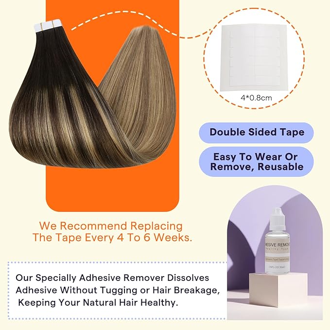 Full Shine Tape in Hair Extensions Human Hair Color 2 Fading to 8 Brown and 27 Blonde Ombre 50grams Invisible Remy Extensions 14 Inch Double Sided Tape Ins Human Hair Extensions 20PCS for Party