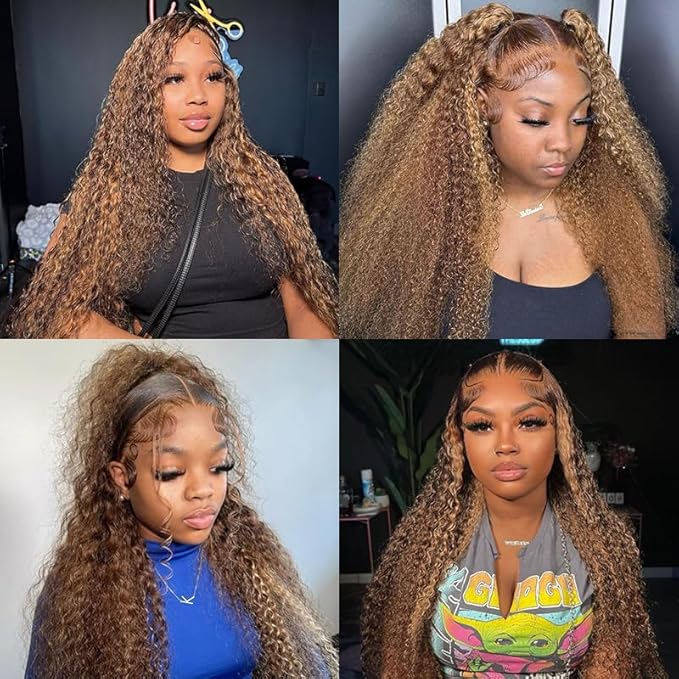 28inch Honey Blonde Wig Human Hair Deep Wave 13x6 Hd Lace Front Wigs Human Hair 4/27 Highlight Ombre Lace Frontal Wig Pre Plucked For Women