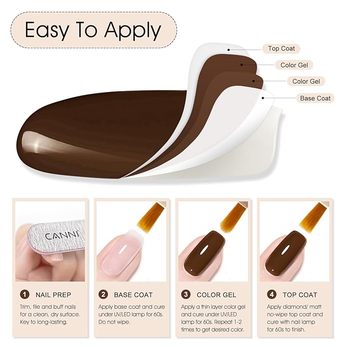 CANNI Dark Brown Gel Polish, 1Pcs Irish Coffee Brown Nail Polish Gel High Gloss Soak Off UV French Manicure Salon DIY