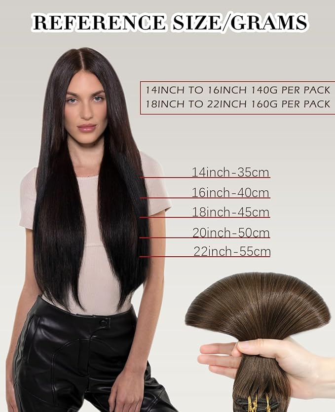 Clip In Hair Extensions Real Human Hair, 20inch 160g 7pcs Chocolate Brown Hair Extensions Clip ins, Real Human Hair for Women(#4-20inch)