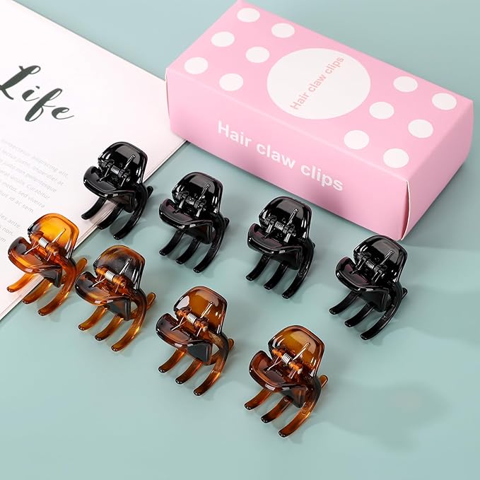 8Pcs Hair Clips for Women and Girls,Medium Size Hair Claws Hair Jaw Clip for Thick Hair & Thin Hair,1.3Inch No-Slip Jaw Clips, black,brown