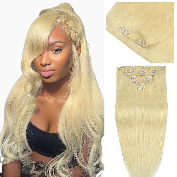 IDN BEAUTY Seamless Clip In Hair Extensions Human Hair, 110g 22 Inch, 613 Blonde Straight Remy Hair Seamless Clip Ins For Black Women PU Weft Invisible Edge 7pcs Thick Enhancement