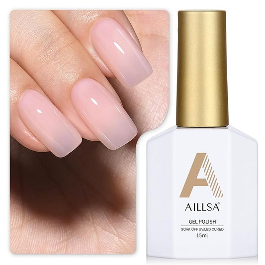 AILLSA Milky Pink Gel Nail Polish Natural Nude Jelly Gel Polish Light Color Translucent Nude Polish Sheer Pink Neutral Nails Soak Off U V Gel for French Manicure Nail Salon at Home 0.51 Fl Oz/GB90