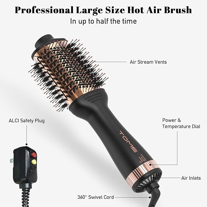 Titanium Blow Dryer Brush, 3 Inch Dual Voltage Hair Dryer Brush in one, 2-in-1 Hot Air Brush for Salon, Faster Blowouts with Tons of Volume and Less Frizz
