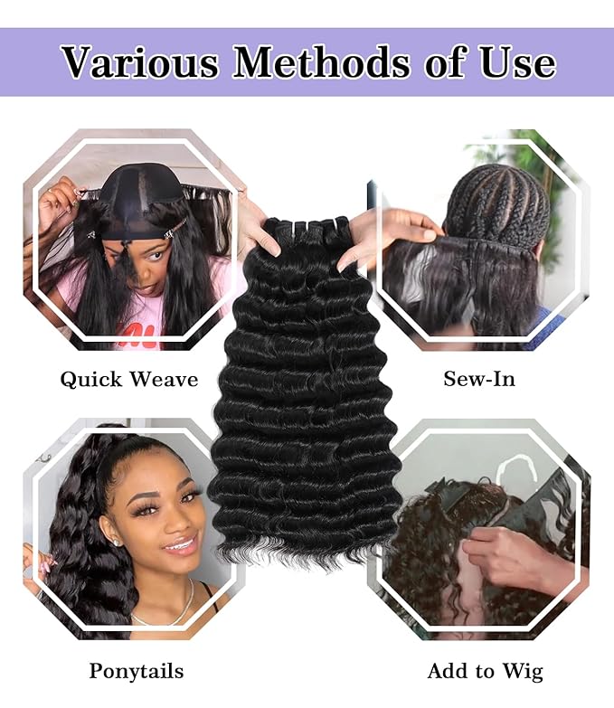 FASHION PLUS Raw Human Hair Bundles Loose Deep Wave 16 18 20 Inch Loose Wave Bundles Human Hair Real Raw Hair Thick and Soft, Triple Lifespan