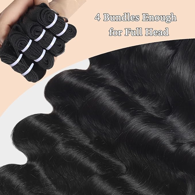 12A Human Hair Body Wave Bundles 22 24 26 28 Inch 100% Unprocessed Brazilian Virgin Hair Body Wave Human Hair 4 Bundles Hair Extensions Natural Color for Black Women