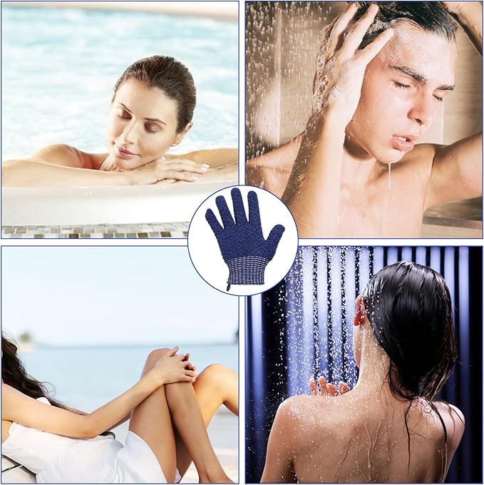 Shower Exfoliating Gloves, 2 Pairs Heavy and Large Bathing Gloves Body Wash Dead Skin Removal Deep Cleansing Sponge Loofah for Women Men Shower Spa Massage Body Face Hand Foot, Blue