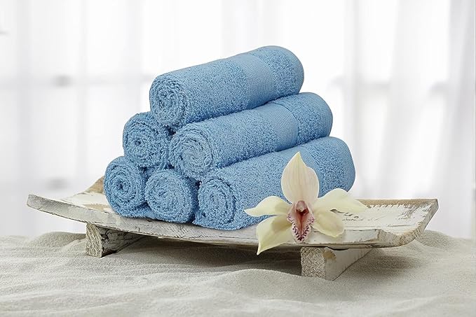Premium Wash Cloths Pack of 12 (13" x 13") 100% Ring Spun Cotton | Luxury Washcloths | Ultra Soft Face Towels | Highly Absorbent Wash Cloths for face (Sky Blue)
