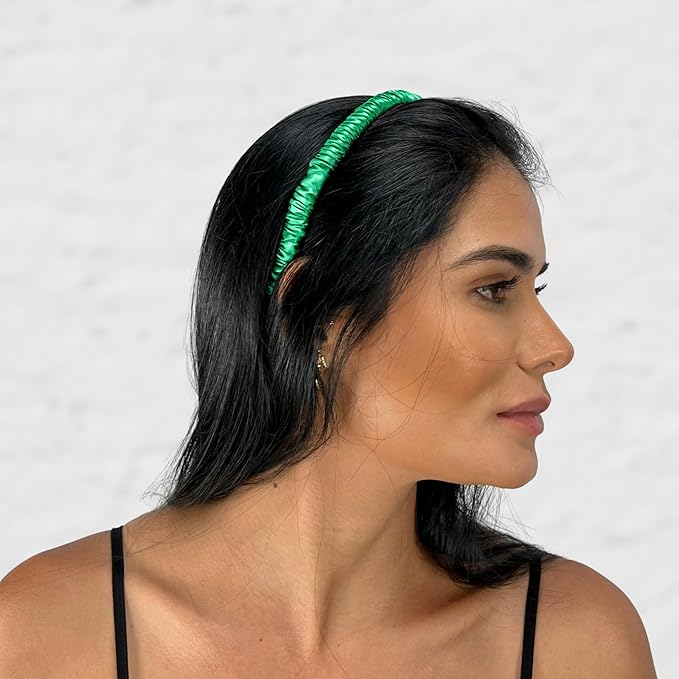 Mulberry Park Silks 100% Pure Silk - 19 Momme Skinny Scrunched Headband, 1 Pack - Prevents Frizz, Reduces Breakage, Gentle On All Hair Types, Hair Accessories - Skinny Scrunched Headband - Emerald