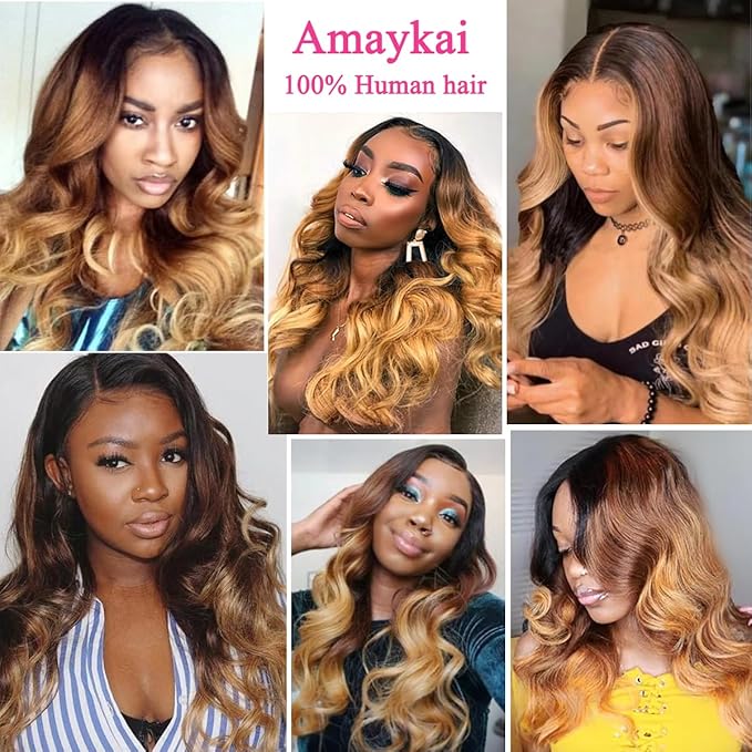 1b/4/27 Color Bundles Ombre Brazilian Human Hair Body Wave 3 Bundle (16 18 20 Inch) 100% Unprocessed Virgin Human Hair Extensions for Women