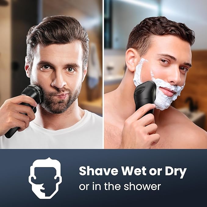 Electric Razor for Men Cordless: Wet/Dry Rotary Shaver Waterproof - USB Fast Charging & Sensitive Skin Care - Pop up Trimmer & Precision Blades Luxury Black Upgraded