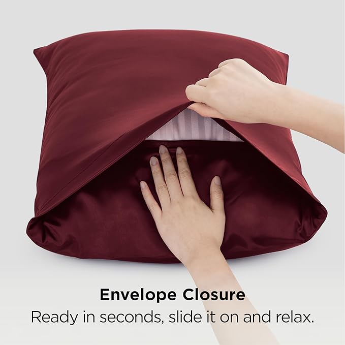 Bedsure Satin Pillowcases, Similar to Silk Pillow Cases Queen Size Set of 2, Burgundy Red Pillow Case with Envelope Closure, Christmas Decor Home Gifts for Women Men, 20x30 Inches, 2pcs