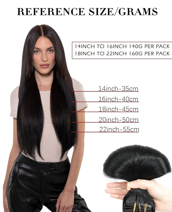 Clip In Hair Extensions Real Human Hair, Jet Black Straight Clip In Extensions 18inch 160g 7pcs Real Hair Extensions for Women Natural Hair(#1-18inch)