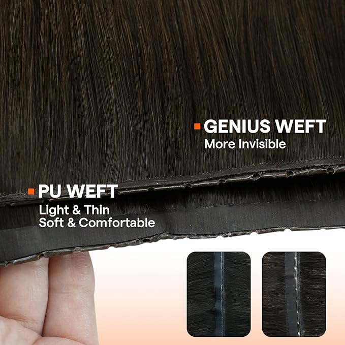 Full Shine Butterfly Weft Hair Extensions Invisible Pu Hole Weft Extensions Hand Tied Extensions Color Dark Brown Genius Weft 20 Inch Pu Weft Hair Extensions Add Volume 100G